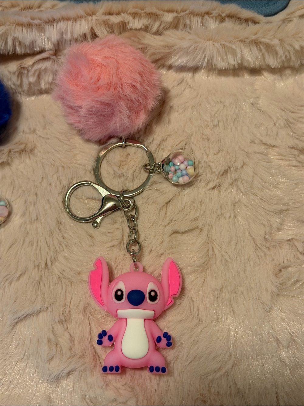 Pink Stitch-Style Plush KeychainBag Charm for Kids or Adults